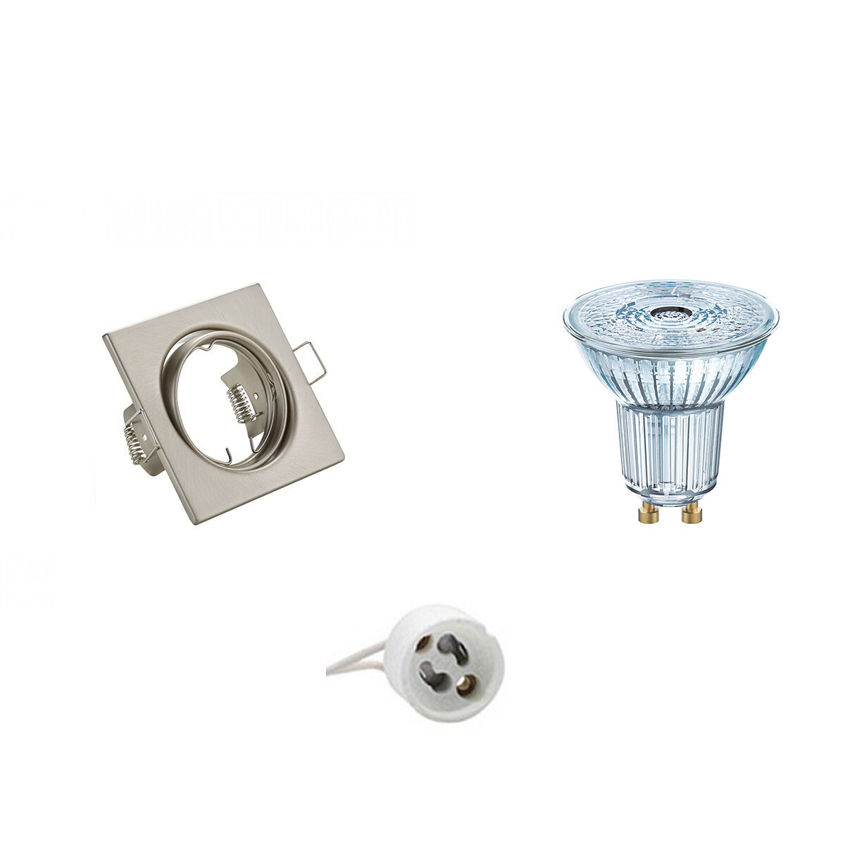 Osram - LED Spot Set - Parathom PAR16 930 36D - GU10 Fitting - Dimbaar - Inbouw Vierkant - Mat Nikkel - 5.5W - Warm Wit 3000K - Kantelbaar 80mm