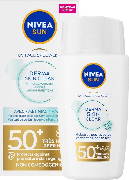 Nivea 2e voor €1.00: Nivea Sun Derma Skin Clear SPF50+ Face Fluid