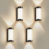 Set de 4 appliques murales LED - Modèle WA1035 - 7 Watts - Lumière dirigée vers le haut et vers le bas - IP65 (étanche) - 3000K (blanc chaud) - Noir