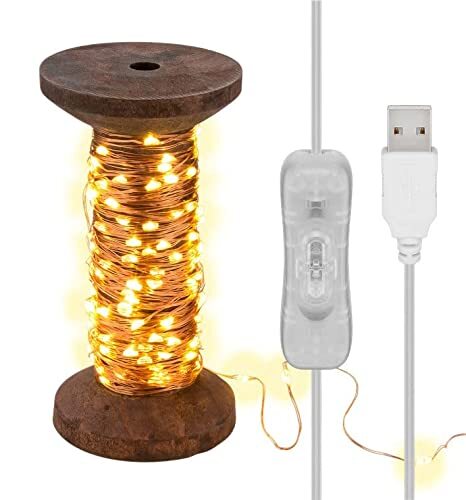 Goobay 60342 LED-lichtketting "Garenspoel", groot / retro decoratielamp / stijlvolle interieurdecoratie / warm wit, rustgevend licht / lichtketting afneembaar / echt hout