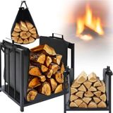 Rangement à bois, support à bois pour cheminée, noir, métal, style industriel
