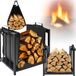 Rangement à bois, support à bois pour cheminée, noir, métal, style industriel