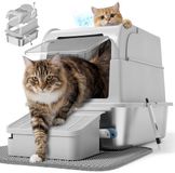 Feandrea EUZIEL International GmbH Kattenbak van roestvrij staal – zilvergrijs – met deksel en accessoires – Zilvergrijs