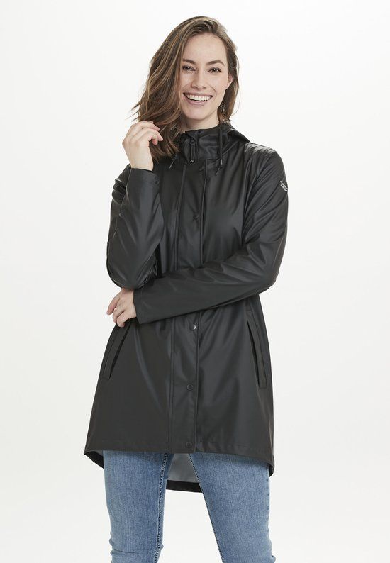 Weather Report Regenmantel PETRA Damesjas Zwart Polyester Waterdicht Lange Jas 48