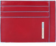 PIQUADRO Leren Kaarthouder Blue Square Pocket Credit Card Pouch RFID Rosso Rood Blauw