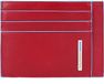 PIQUADRO Leren Kaarthouder Blue Square Pocket Credit Card Pouch RFID Rosso Rood Blauw