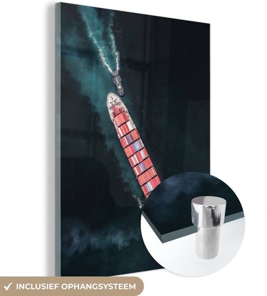 MuchoWow® Glass Painting 90x120 cm - Acrylic Glass Painting - Two Small Ships and a Large Ship - Photo on Glass - Paintings