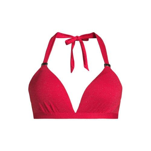 BEACHWAVE voorgevormde halter bikinitop met lurex en textuur rood