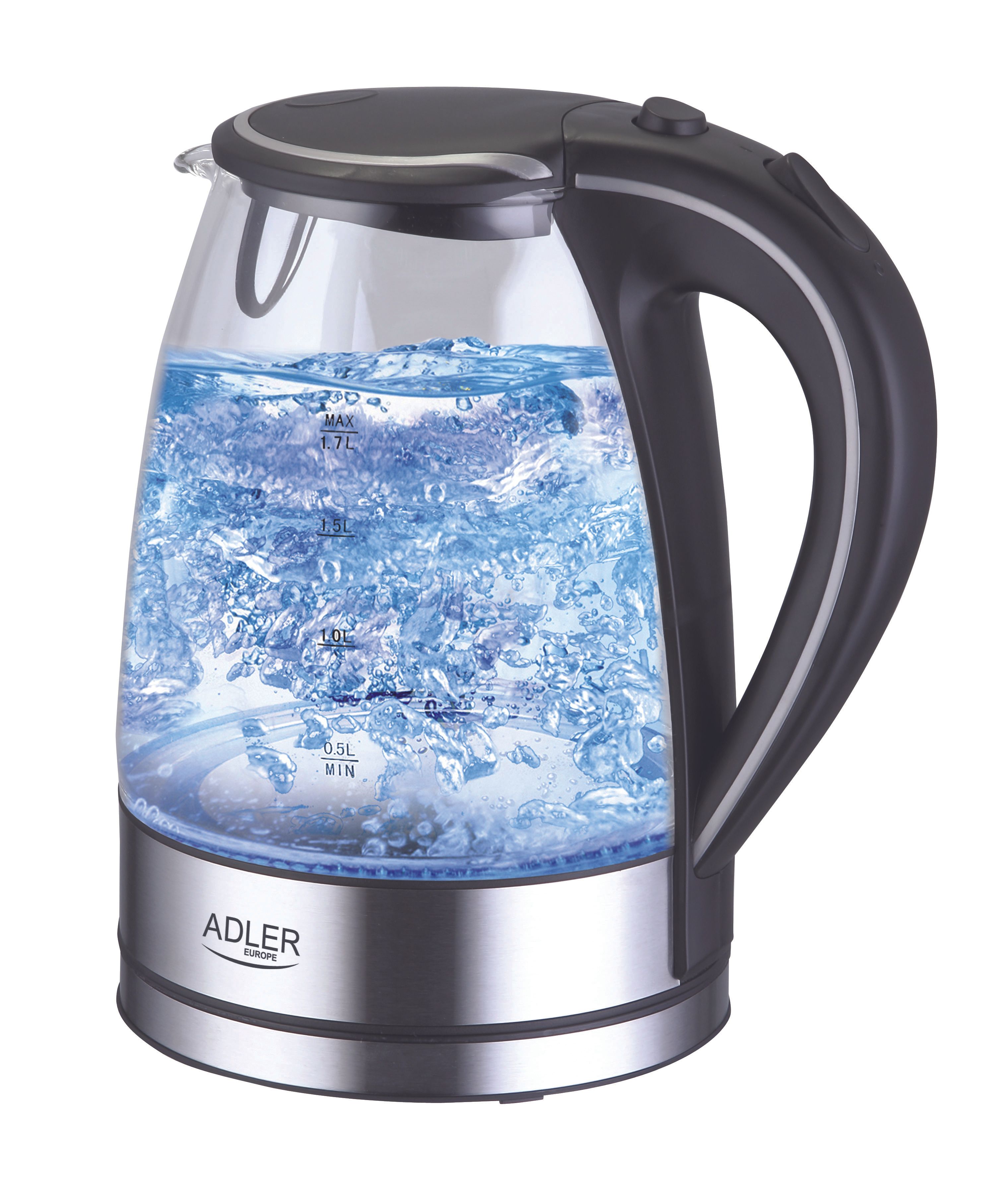 Adler AD 1225 Waterkoker - 1.7L - 2000W - Zwart/RVS/Transparant
