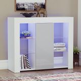 Vida Designs Groot Azura 1 deur modern LED-dressoir in wit en grijs, RGB-verlichting (vervaging/stroboscoopopties inbegrepen), hoogglans