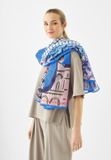 Codello Sjaal van materiaalmix - Katoen, Zijde - Blauw - Printopdruk - Vrouwen - Omslagdoek