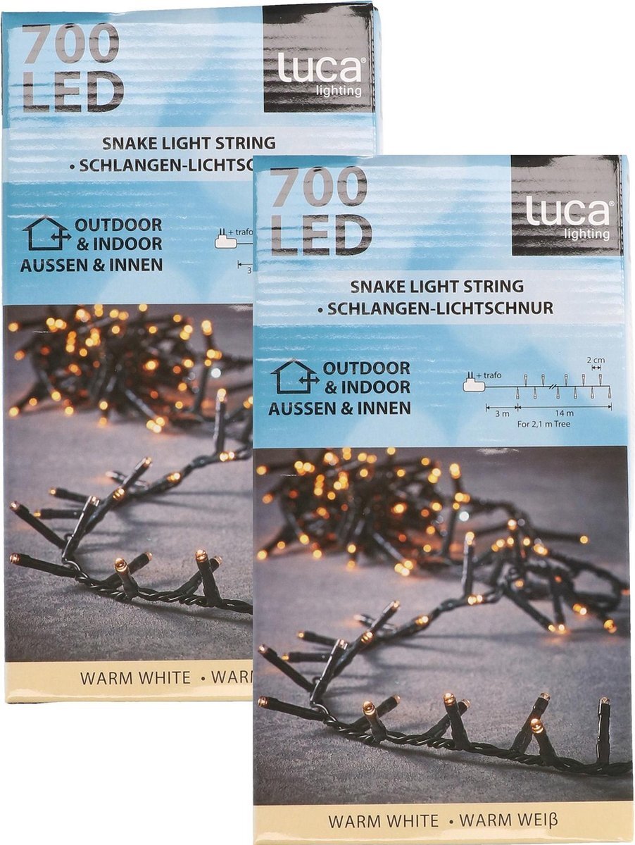 Luca lighting Set van 2x stuks clusterverlichting 700 warm witte lampjes met timer 14 meter - Kerstverlichting