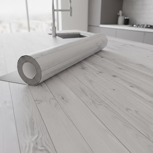 Ambiance Sticker Witgrijze zelfklevende rol met houtlook, per meter verkocht - Zelfklevende bekleding voor keuken, meubels en badkamer - 60 cm x 1 m