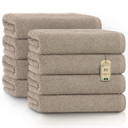 GREEN MARK Handdoeken Set 8 Stuks – 100% Katoen, Zacht en Zeer Absorberend, Premium Badhanddoeken voor Badkamer, Spa en Sportschool, 50 × 100 cm, Zand