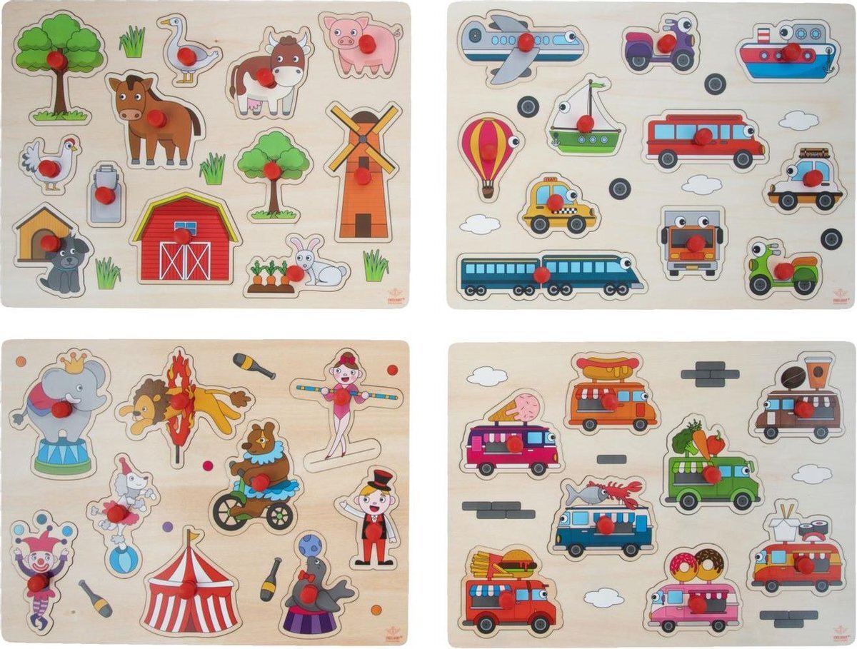 Eigen import set van 4 puzzels Houten Knopjes steekpuzzel puzzel