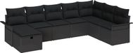 vidaXL Tuinbank Set 8-delig Zwart Polyrattan Inclusief Kussens