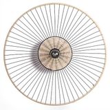 LUSSIOL - Ronde wandlamp Soliflore van zwart metaal en natuurlijk rotan in klassieke chique stijl, diameter 58 cm