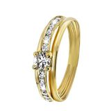 Lucardi Dames Ring met zirkonia - Ring - Cadeau - 14 Karaat Goud - Geelgoud