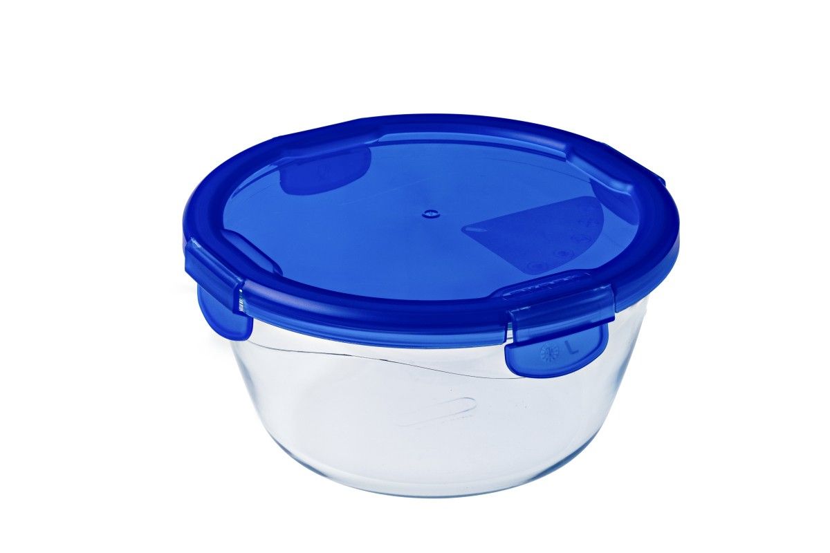 Pyrex Cook & Go Round Bowl with Lid - 0.7L - Blue/Transparent