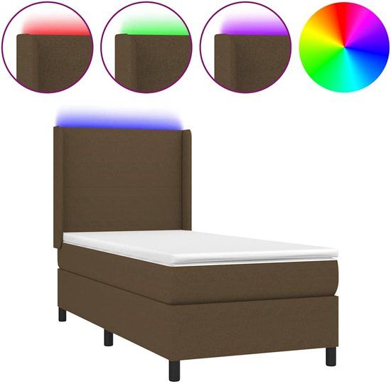 vidaXL Boxspring met matras en LED stof donkerbruin 90x190 cm