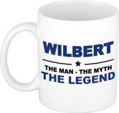 Bellatio Decorations Shoppartners Bv Naam cadeau Wilbert - The man, The myth the legend koffie mok / beker 300 ml - Donkerblauw Keramiek