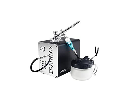 SPARMAX Airbrush SP35 + ARISM compressor + reinigingsstation SCP-700 kit, chroom, naalddikte: 0,35 mm