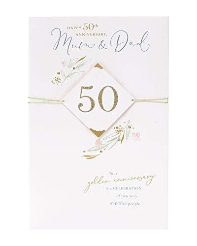 UK Greetings UK Greetings Moeder en papa 50e huwelijksverjaardag kaart - gouden verjaardagskaart - klassiek belettering ontwerp