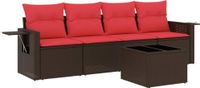 vidaXL 5-delige tuinbankset met kussens, bruin, polyrotan