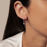 Hey Happiness Bloem Oorringen Dames - 925 Sterling Zilver - Ketting Oorbellen - Zirkonia Hoop Oorbellen - Hypoallergeen - Zilver
