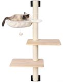 Poteau griffoir chat fixation murale - 104 cm - Hamac - 2 plateformes - Marches en bois massif