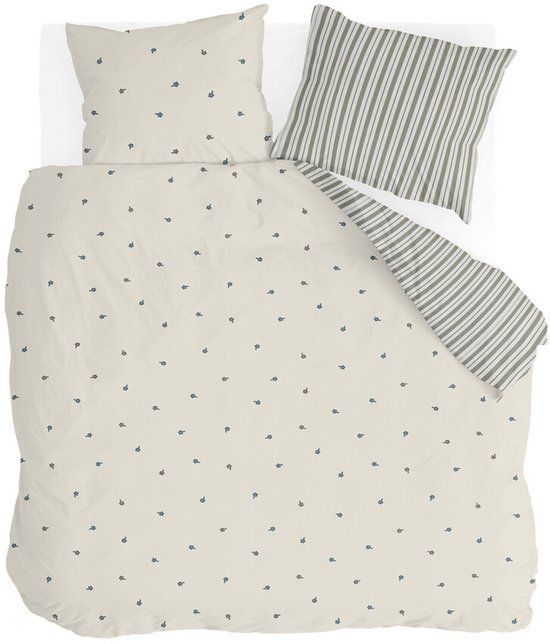 Walra Dekbedovertrek Remade Blossom Lines - 240x220 - 100% katoen - Off White / Groen