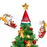 BAKAJI Roterende punt met slee van de kerstman en rendier, decoratie voor de boom met warmwitte ledlampen, decoratie voor Kerstmis, muziek, draaibaar met USB-aansluiting