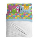 PENSIERI DELICATI Beddengoedset voor tweepersoonsbed, 100% katoen, 180 x 200 cm, met laken, laken en 2 kussenslopen, gemaakt in Italië, motief Happycat, meerkleurig