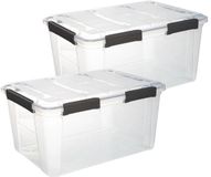 5Five Opberg Box met deksel - 2x - Solutions Protect - 50 liter - 58 x 38 x 32 cm - kunststof - transparant