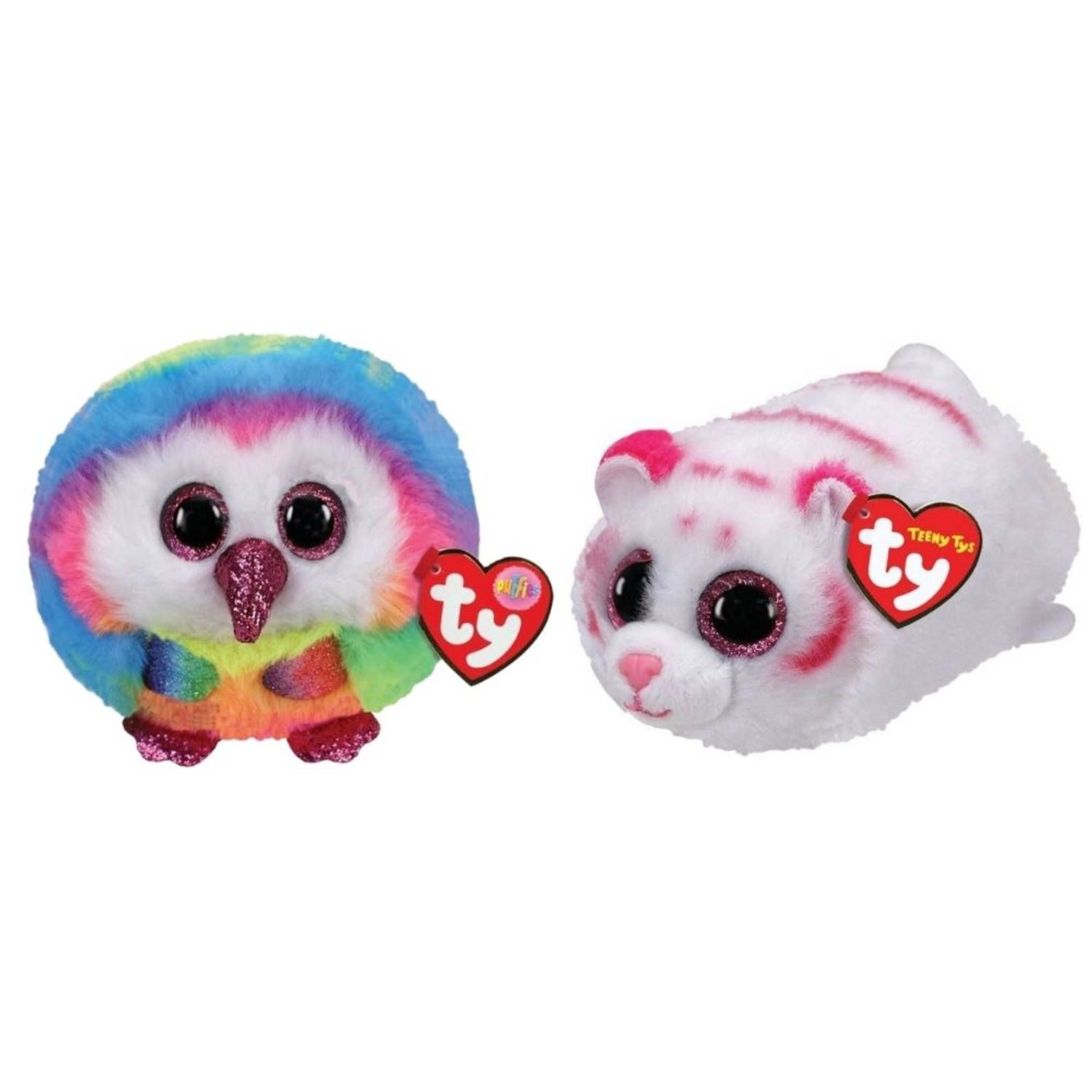 TY - Knuffel - Teeny Puffies - Owel Owl & Tabor Tiger - Meerkleurig