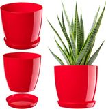 Merkloos Kadax Ronde Bloempot met Onderschotel - Kunststof, Rood, Ø 28 cm