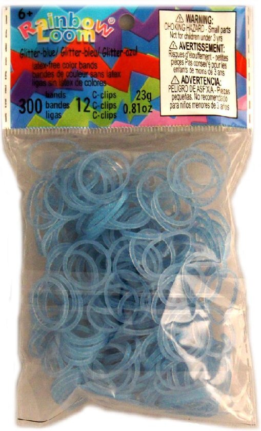 - Rainbow Loom Glitter Blauw Met 12 Clips 300 Stuks