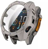 Strap-it Hard case hoesje met ingebouwde screen protector - geschikt voor de Garmin Fenix 8 - 47mm SOLAR (titanium kleur met blauwe accenten)