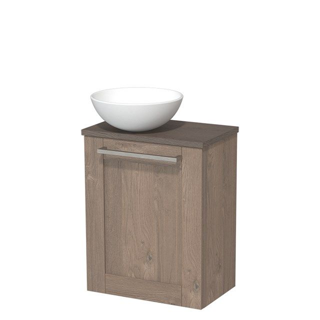 Maxaro Toiletmeubel met Waskom Keramiek Modulo Middenbruin Eiken Kader 41 cm Donkerbruin Eiken Blad