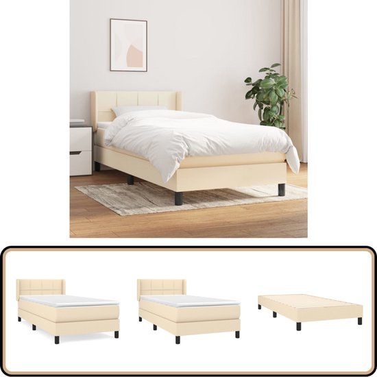 vidaXL Boxspring met matras stof crèmekleurig 90x190 cm