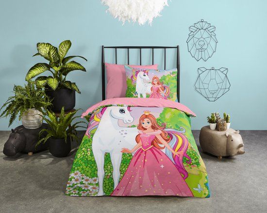 Good Morning Dekbedovertrek Eenhoorn en Prinses - 1 Persoons - 140x200/220 cm - Katoen Renforce - Multi