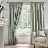 Merkloos Set van 2 Groene Vintage Bloemen Gordijnen - 100% Katoen - Verduisterend - 117x137 cm