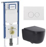 Geberit QeramiQ Dely Swirl Toiletset - Geberit UP720 Duofix Sigma inbouwreservoir - Hangend toilet - Zonder spoelrand - Diepspoel - PK afvoer - Dual flush - Soft-close zitting - Keramiek - Glans wit bedieningspaneel - Mat zwart