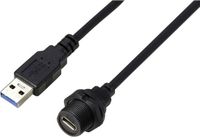 TRU COMPONENTS TC-E10T-FT3-PWF/MU3-NWA-0.5PV-S TC-13543604 USB-C 3.0-bus naar stekker IP67 (schroefdraad) kabel 0,5 m Zwart