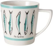 Boltze Home mok sardine 300ml vismotief turquoise wit multicolor.
