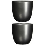Mica Decorations Bloempot - Antraciet Grijs - Keramiek - H14 x D14.5 cm - 2 stuks