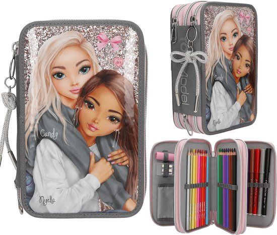 Depesche TOPModel 3-vaks etui - MY BFF - Grijs-roze