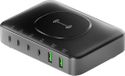 4Smarts 100W 7-in-1 GaN Oplaadstation - Snellader met Power Delivery en Quick Charge - Geschikt voor o.a. Telefoon, Tablet, Laptop en MacBook - met Draadloos Opladen - Zwart/Grijs