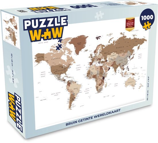 MuchoWow Puzzel Wereldkaart - Simpel - Bruin - Legpuzzel - Puzzel 1000 stukjes volwassenen