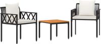 vidaXL Tuinmeubelset, 3 stuks, zwart en crèmekleurig, van polyrotan
